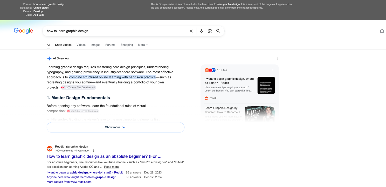sample SERP snapshot with an AI overview