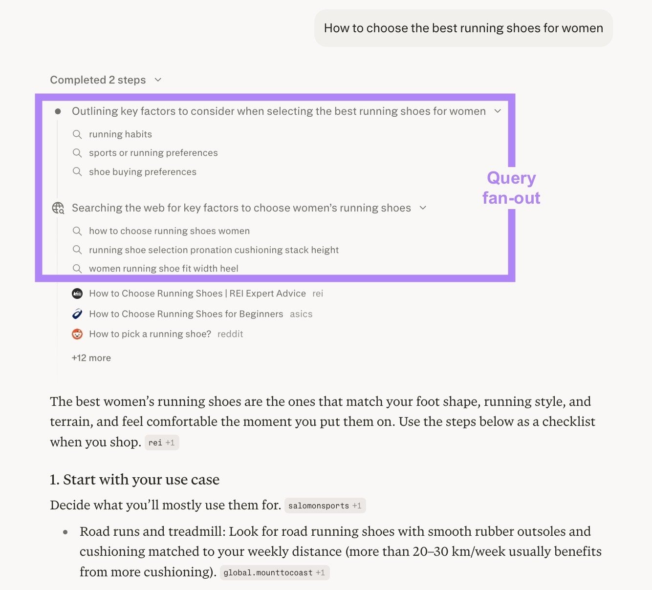 A response to a prompt on Perplexity with the steps taken to generate the answer highlighted.