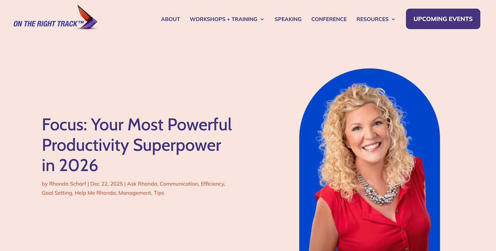 Lifestyle blog post header on focus and productivity in 2026 with author photo.