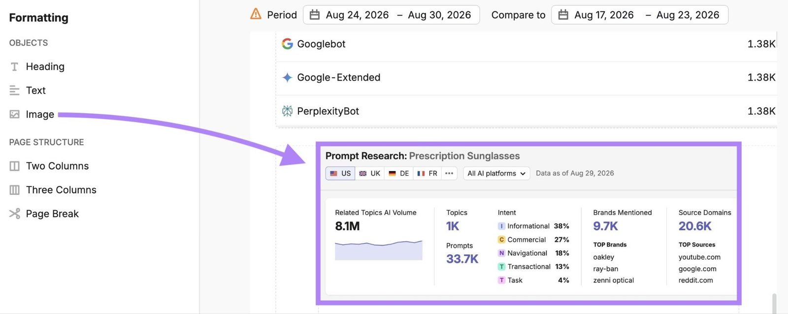 Adding a custom screenshot with AI SEO data on My Reports.