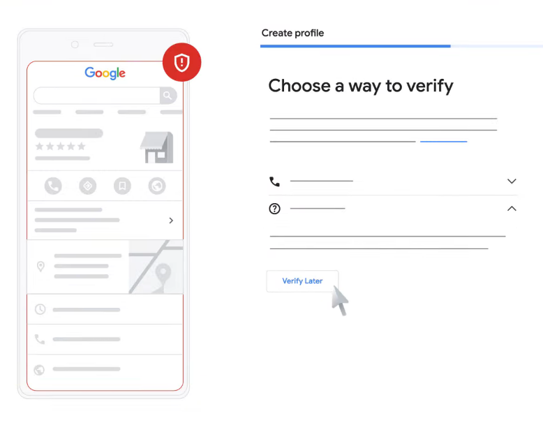 The screen to verify your Google Business Profile before you can officially add your business to Google Maps.