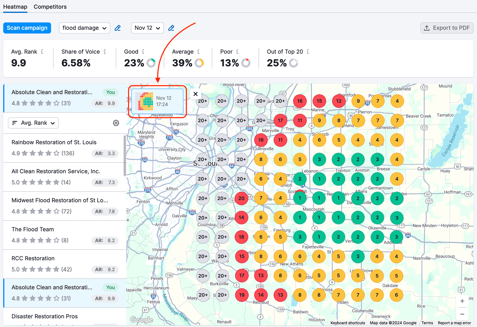 The mini heatmap feature can be found in the top left hand corner of the map.